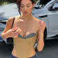 Sexy Hottie Corset Top Women Patchwork Stripe Low Chest Waistless Skinny Elegant Simple Wild Street Midnight Clubwear