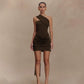 Mesh One Shoulder Corsets Mini Dresses Elegant Sexy Blue Summer Dress Woman 2025 Party Outfits