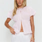 Women's Striped Textured Puff Sleeve Blouse Round Neck Button Front Shirred Waist Peplum Flowy Casual Summer Top
