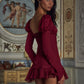 Long Sleeve Ruffled Sexy Mini Dress For Women Fashion Square Collar Backless Lace-up Bodycon Club Party Dress Elegant