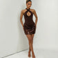 Halter Neck Sequins Mini Dress Woman for Birthday Pictures Sexy Party Dresses Club Wear
