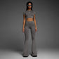 Basic Casual 2 Piece Sets Womens Outfits Top and Leggings Grey Flare Pants Matching Sets Fitness Y2k Clothing