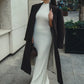 Half High Collar Sleeveless Knit Maxi Dress For Women Fashion Solid Bodycon Sexy Pleated Long Knitted Sweater Dress