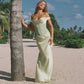 Satin Mesh See-through Green Party Dresses 2025 Woman Elegant Sexy Off Shoulder Maxi Dress