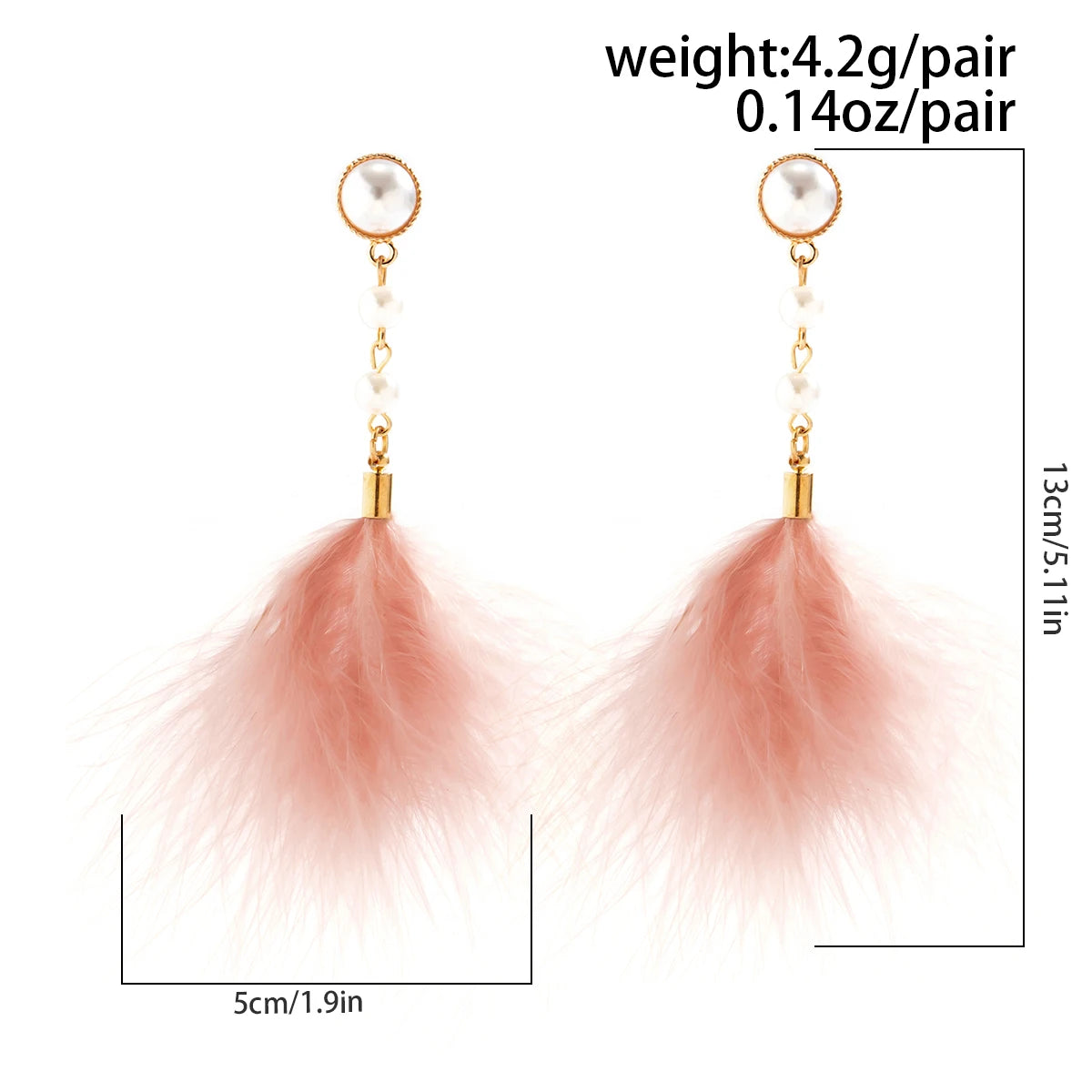 Romantic Long Tassel Fluffy Feather Drop Earrings for Women Wed Elegant Boho Imitation Pearl Dangle Earring Y2K Jewelry