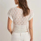 Women Sheer Lace Tops Solid Slim Fit V Neck Cap Sleeve See Through Crop Shirts for Summer Going Out Office Streetwear