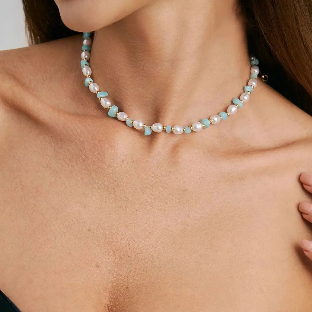 Y2K Boho Imitation Pearls Geometry Chain Necklace for Women Trendy Temperament Party Birthday Necklace New Jewelry Gift