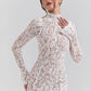 Lace Long Sleeve Sexy Midi Dress For Women Elegant White Half High Collar High Waist Bodycon Club Party Sexy Long Dress