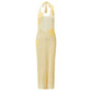 Sexy Women's Halter Neck Knit Dress Sleeveless 3D Flower Hollow Out Bodycon Long Dress Holiday Beach Sundress