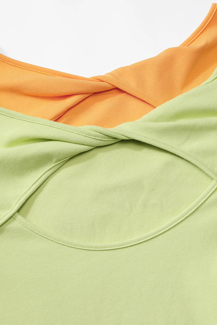 Women's Cropped Short Sleeve Tee with Pear Letter Embroidery, Hollow Twist Neck Slim Fit Top for Summer