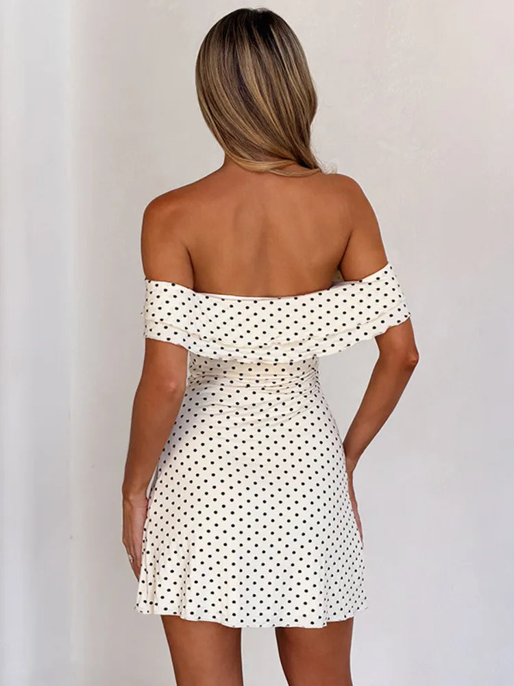 Polka Dot Off-shoulder Sexy Mini Dress Women Elegant White Strapless Backless Sleeveless Club Party Dresses Female
