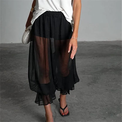 Casual Mesh See-Through Crop Trousers with Safety Shorts for Daily Women Capri Bloomers Pants Y2K Vintage Streetwear