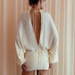 Women Blouse Sexy Mini Dress Loose Lantern Long Sleeve Round Neck Pleated Backless Dress Casual Party Beach Outfits