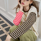 Women's Ringer Long Sleeve Tee with Cartoon Graphic Print, Contrast Striped Sleeve Top for Everyday Casual