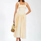 Elegant Satin Backless Midi Dress For Women High Quality Sundress Fashion Square Collar Sleeveless Loose Pleated Dress