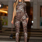 Leopard Print Jumpsuits Women Turtleneck One Sleeve Skinny Peach Hip Hot Girls Street Fashion Wild Style Overalls