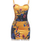 Sexy Floral Print 2 Piece Set Women Trend Square Collar Tank Top+Beads Tassel Patchwork Skirt Fashion Party Suits