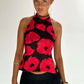 Women Y2k Floral Printed Halter Tank Top Summer Going Out Cami Tops Boho Sexy Backless Vacation Beach Camisoles