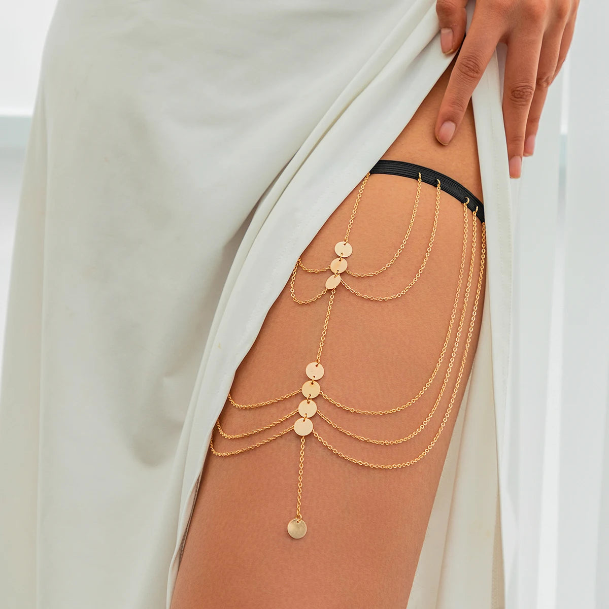 Boho Multilayer Elastic Band Star Sequin Tassel Leg Thigh Chain Women Wed Bikini Summer Body Jewelry Wed Accessories