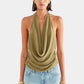 Women Trendy Halter Tops Summer Ruched Cowl Neck Backless Sleeveless Shirts for Streetwear Aesthetic Grunge Clothes