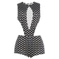 Polka Dot Sexy 2 Piece Set Women Side Split Sleeveless Bandage Bodysuit+Shorts Matching Hipster Party Clubwear Suits
