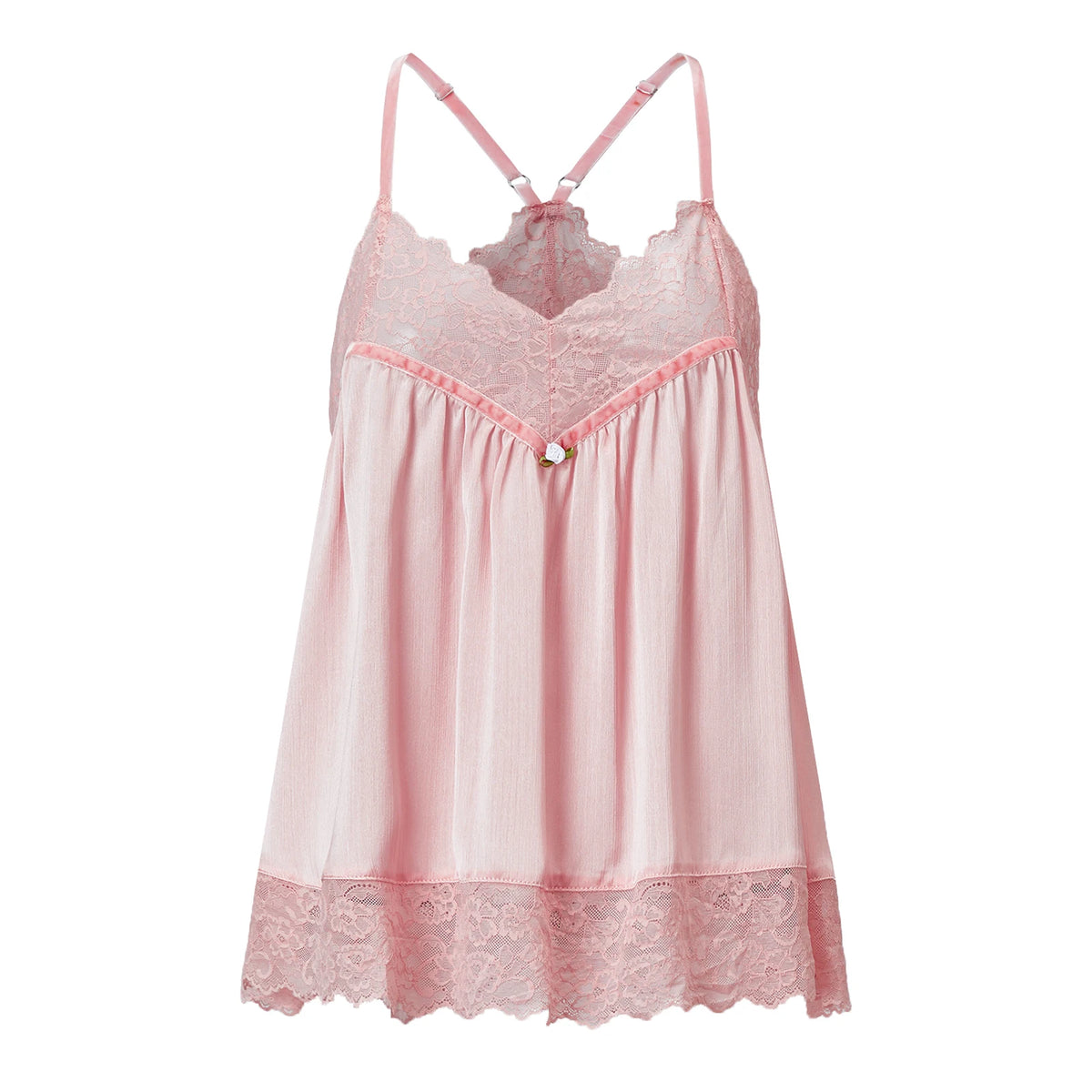 Vintage Lace Trim Cami Top Women V Neck Pearl Detail Loose Pleated Satin Camisole Sleeveless Casual Daily Tank Blouse