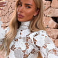 Fashion Jacquard Hollow 2 Piece Set Women Sexy Turtleneck Puff Sleeve Crop Top+Long Skirts Elegant Party Club Suits