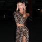 Leopard Printed Sexy 2 Piece Set One Shoulder Crop Top Slit Skirt Party Nightclub Outfits Long Dress Suits