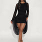 Backless Dress Women Ribbon Folds Patchwork Skinny Full Sleeve Solid Classic Sexy Autumn Fashion Party Mini Bodycon