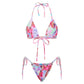 Women 2 Pieces Bikini Swimsuit Spaghetti Strap Top Tie Side Triangle G-Thong Bathing Suit Beach Holiday Swimwear