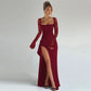 Black Sheer Lace Long Sleeve High Side Slit Maxi Dress Elegant Luxury Evening Dress 2026 Woman Clothing