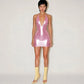 Metallic Deep V Halter Mini Dress Sexy Birthday Outfit 2026 Summer Dresses for Woman Club Wear