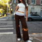 Women Lounge Pants Printed Fold Over Elastic Waist Wide Leg Pants Comfy Casual Loose Fit Trousers Homewear Bottoms