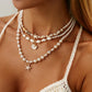 Boho 3Pcs Set Imitation Pearl Starfish Pendant Necklace for Women Y2K Style Oil Drop Charm Clavicle Chain Jewelry
