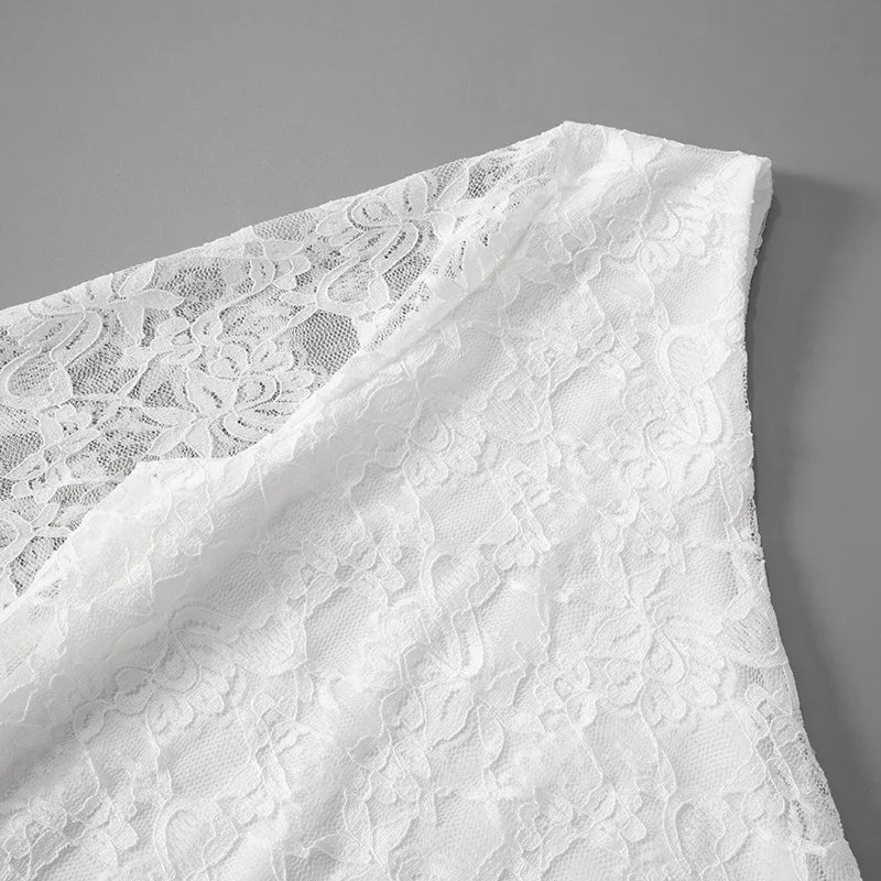 Lace White Dresses Woman Clothing Spring Asymmetrical One Shoulder Backless Long Sleeve Mini Dress
