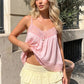 Vintage Lace Trim Cami Top Women V Neck Pearl Detail Loose Pleated Satin Camisole Sleeveless Casual Daily Tank Blouse