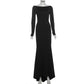 Chain Backless Long Sleeve Maxi Dress Black Prom Gowns Elegant Sexy Evening Party Dresses for Woman