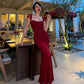 Elegant Burgundy Ruched Mermaid Maxi Dresses 2026 Woman Party Gown Dress Wedding Guests Birthday