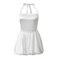 Women's Satin Halter Neck Mini Dress Tie Back Bow Bubble Skirt A-Line Sleeveless Bodycon Party Clubwear Cocktail Dress