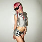 Sexy 2pc Outfit for Woman Checkered Letter Print Graphic Crop Top and Shorts Matching Sets Y2k Streetwear