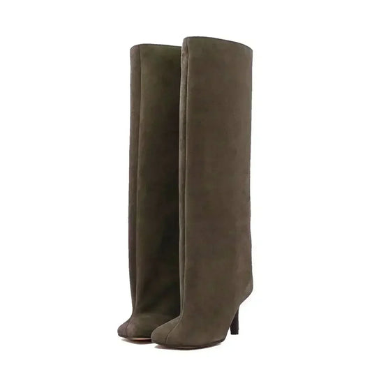 Autumn and Winter New 6cm Slim High Heels Knee High Women's Boots Round Toe Fashionable Women's Long Boots Knight Boots