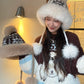 Cute Fair Isle Plush Lining Strap Pom Pom Knit Beanie For Women