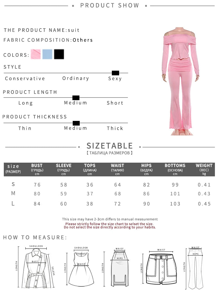 Ruched Elegant 2 Piece Set Woman Slash Neck Backless Navel Exposed Tops+Elastic Waist Long Pants Casual Style Suits