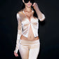 Smooth 2-Piece Set Women Single Row Hidden Buttons Lapel Full Sleeve Crop Tops+Simple Classic Pant Midnigt Slim Suit