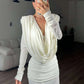 Elegant Swing Collar Dress Ruched Backless Full Sleeve Stretch Party Banquet Gown Fashion Peach Buttocks Vestidos
