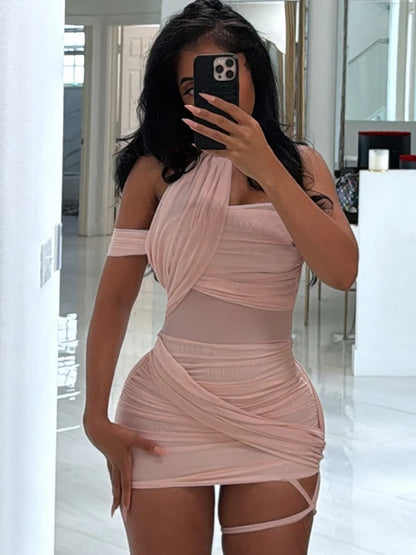 Backless Summer Trend See Through Sexy Dress Women Y2K Cross Bandage Halter Sleeveless Midnight Clubwear Mini Bodycon