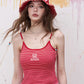 Red White Striped Knit Cami Top, Beaded Detail Summer Vest, Casual Preppy Sleeveless Cami for Women