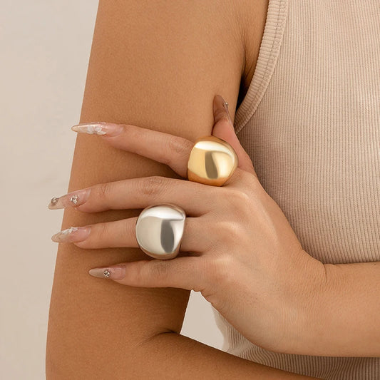 Punk Geometric Smooth CCB Round Rings for Women Wed Bridal Vintage Gold Color Rings Aesthetic Jewelry Accessories