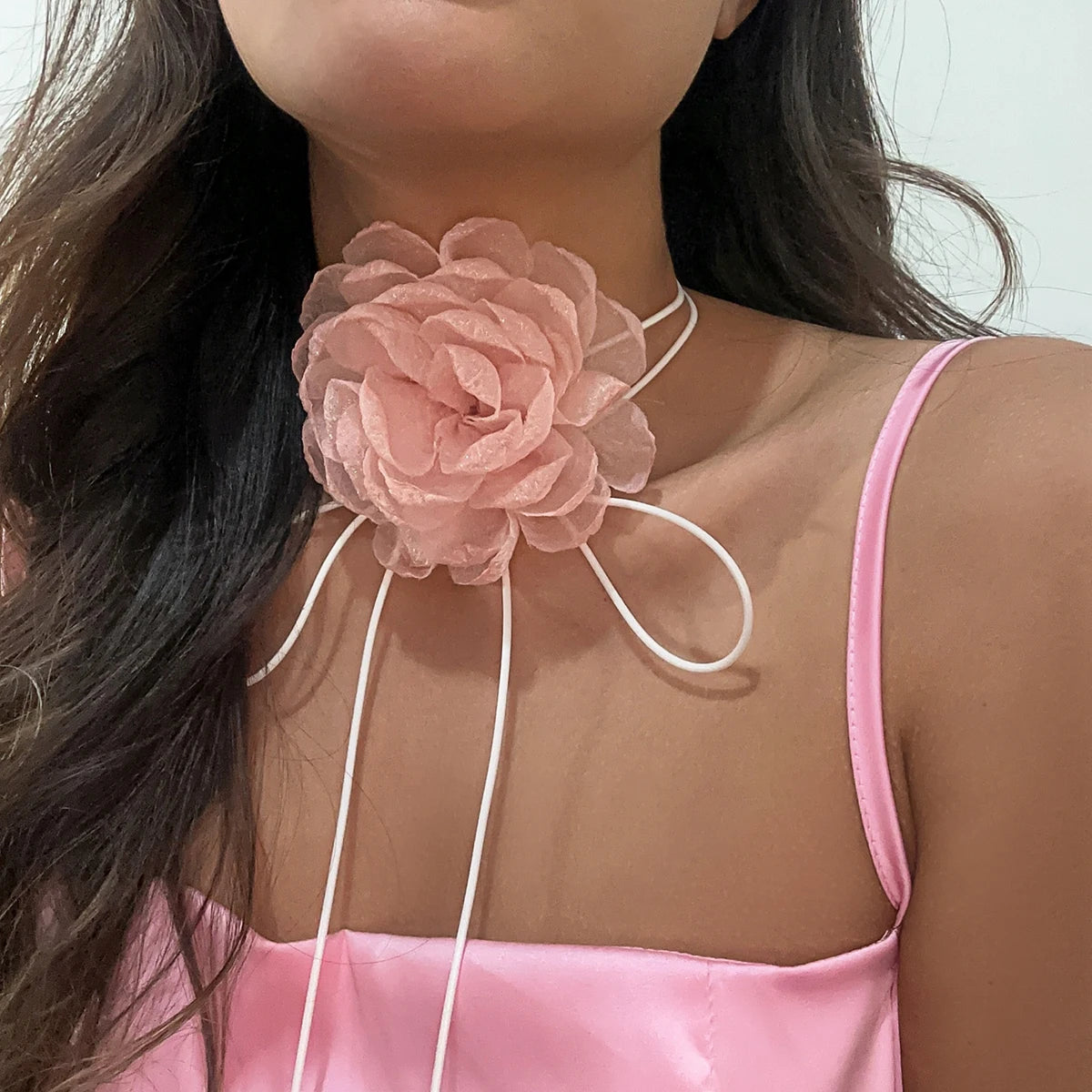 Exaggerated Elegant Big Rose Flower Clavicle Chain Necklace for Women Kpop Sexy Romantic Adjustable Rope Choker Y2K Accessories