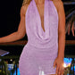 Sexy Knitted Summer Dress Woman 2025 Fake Two-piece Cowl Neck Backless Mini Dresses Resort Wear